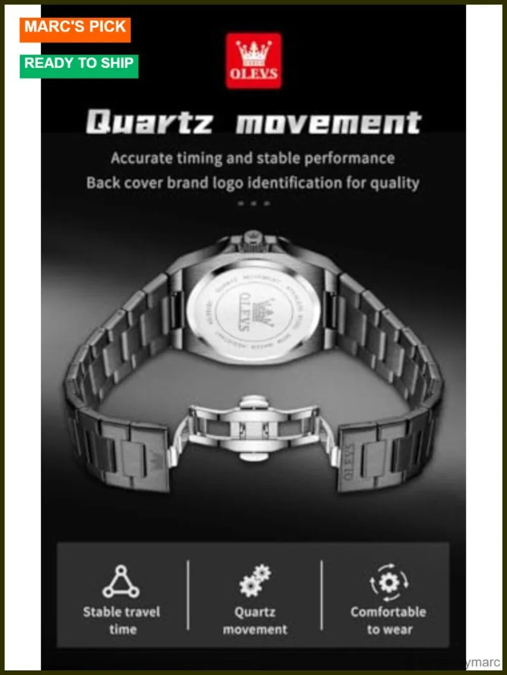 Stainless Steel Dress Watch with Date Quartz Movement Water Resistant Gift